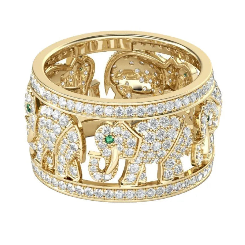 Alloy elephant ring with full diamond design in silver or gold electroplating