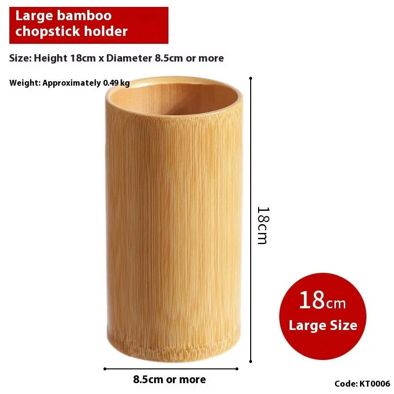 Bamboo chopstick holder tube in natural finish with multiple size options for utensil storage