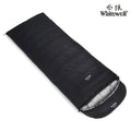 Black outdoor sleeping bag with goose down filling and nylon exterior