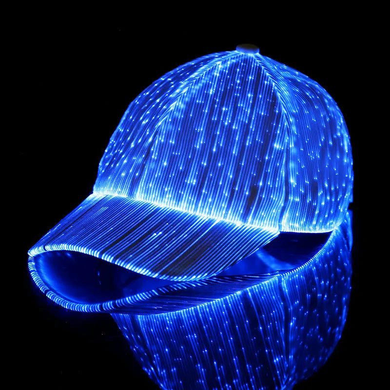 Luminous baseball cap with LED light fibre optic glow, dome crown, black colour, free size