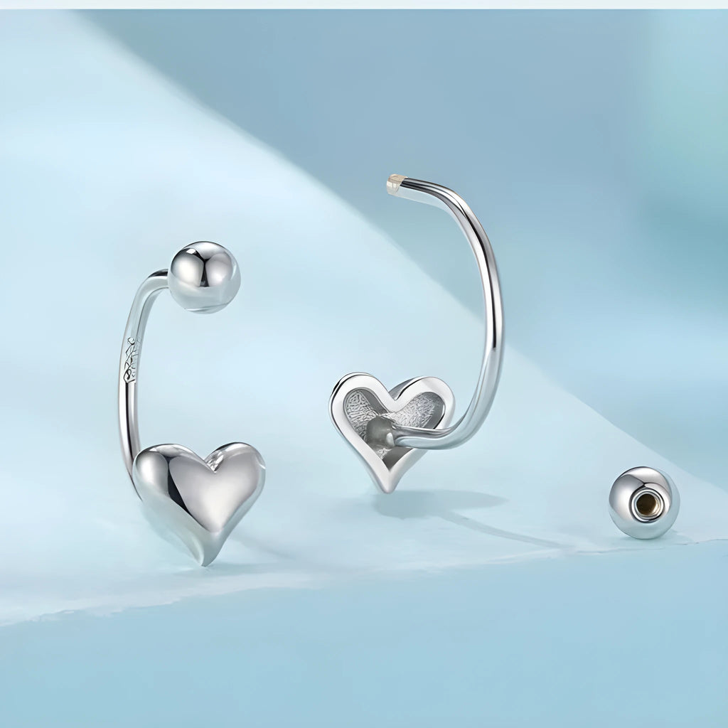 New Love reverse ear studs, 925 silver heart shape, women's minimalist style electroplated finish