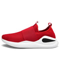 Men's sports casual shoes with breathable mesh upper, rubber sole, round toe, available in red, blue, black