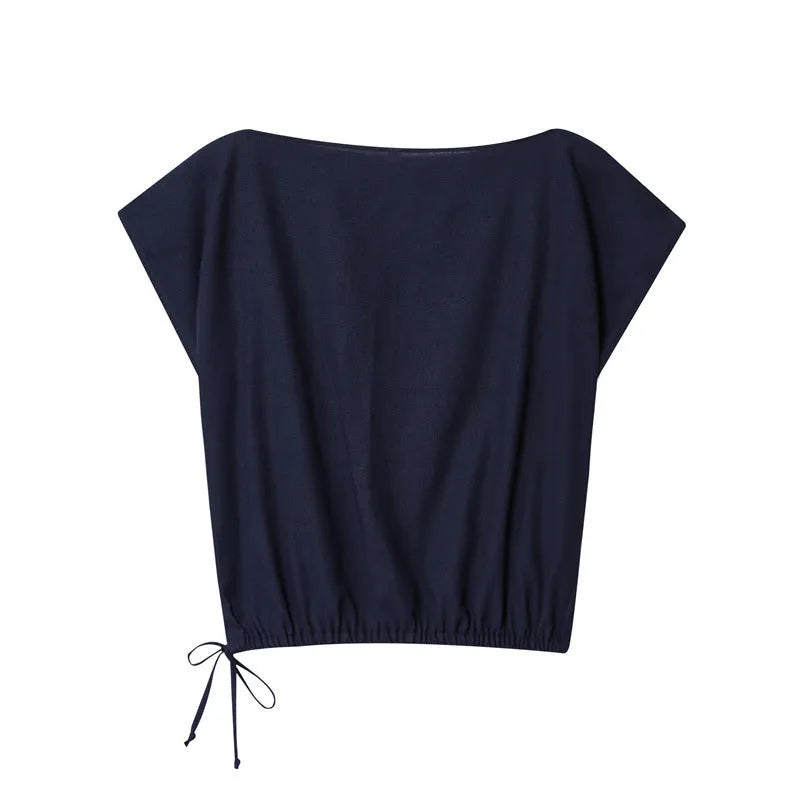 Women's linen style shirt with flounced sleeves and matching wide-leg trousers co-ordinated set