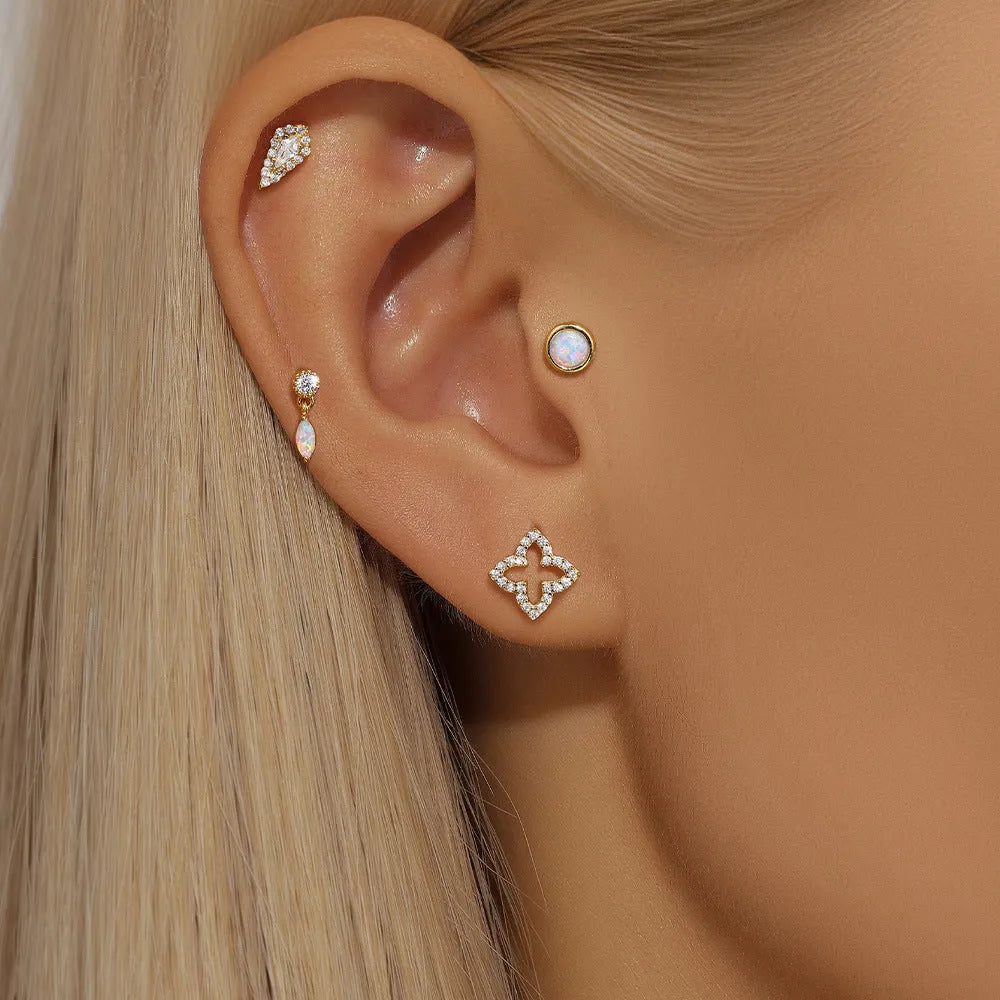 S925 sterling silver flat column geometric ear bone stud with threaded post in gold electroplated finish.