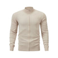 Casual zip-front sports sweater with a stand collar in a solid colour.