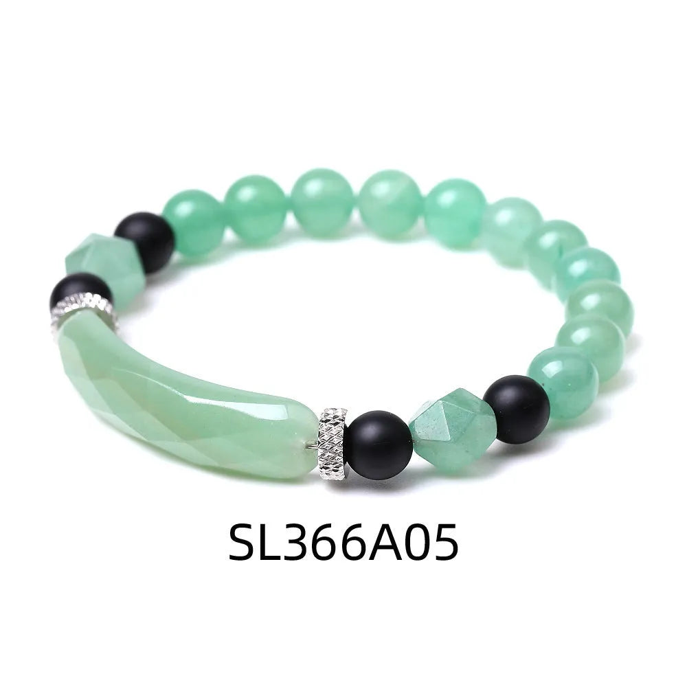 Handmade diamond-shaped agate bracelet with geometric design and fan elements