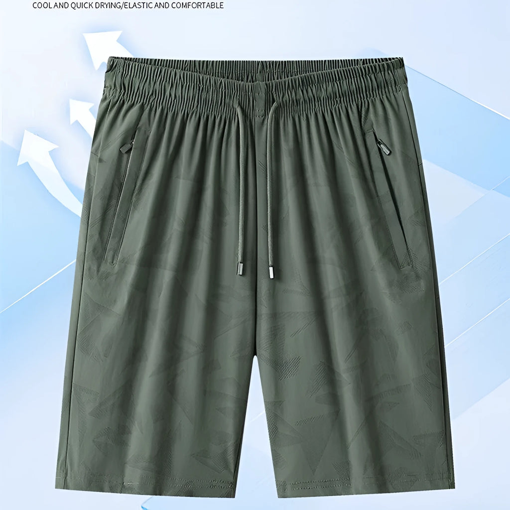 Summer exercise shorts in camouflage pattern, knee-length, mid-waist, quick-drying nylon fabric for men