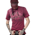 Red men's slim-fit cotton t-shirt with distressed washing finish and short sleeves