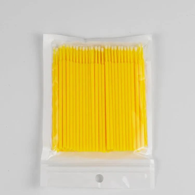 Disposable micro applicator brushes with bendable cotton swab and colour-coded handles in multicolours for makeup and eyelash extensions