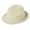 Thickened suit material fedora hat for men shown in beige, with classic pinched crown and brim.
