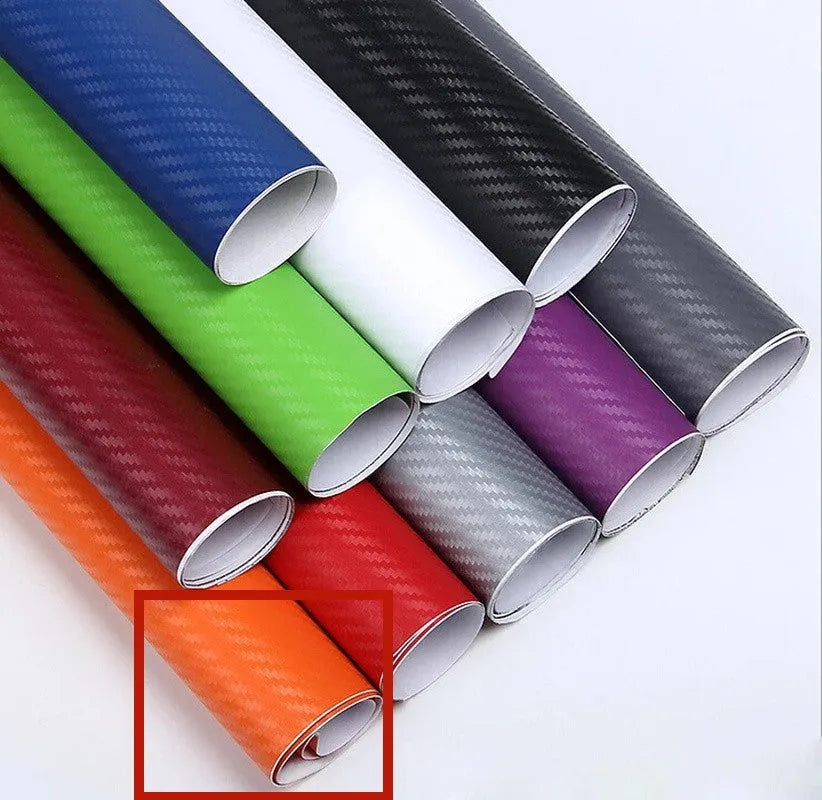 Roll of 3D carbon fibre car sticker measuring 30cm by 127cm in eight colour options