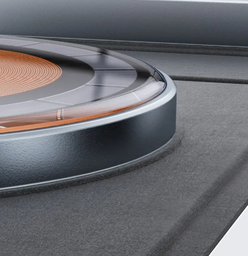 Black Magsafe transparent acrylic three-in-one wireless charger with Type-C port on a desk