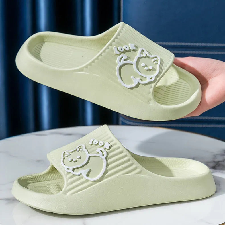 Women's cat design platform slippers in multiple colours with thick EVA sole