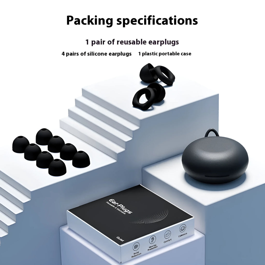 Super anti-noise silicone soundproof earplugs in black, blue, green, purple, white, OPP packaging
