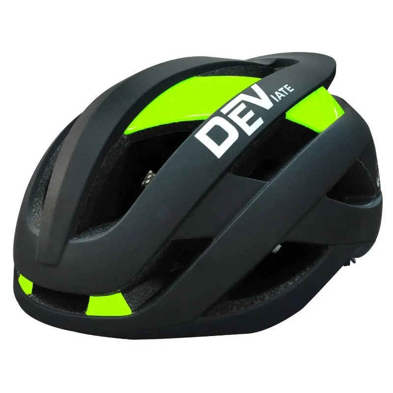 Unisex adult bicycle helmet in matte black and blue colour, with adjustable dial and EPS PC construction