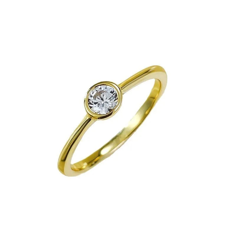 Silver crown ring with electroplated gold or platinum finish, Korean minimalist style with line patterns