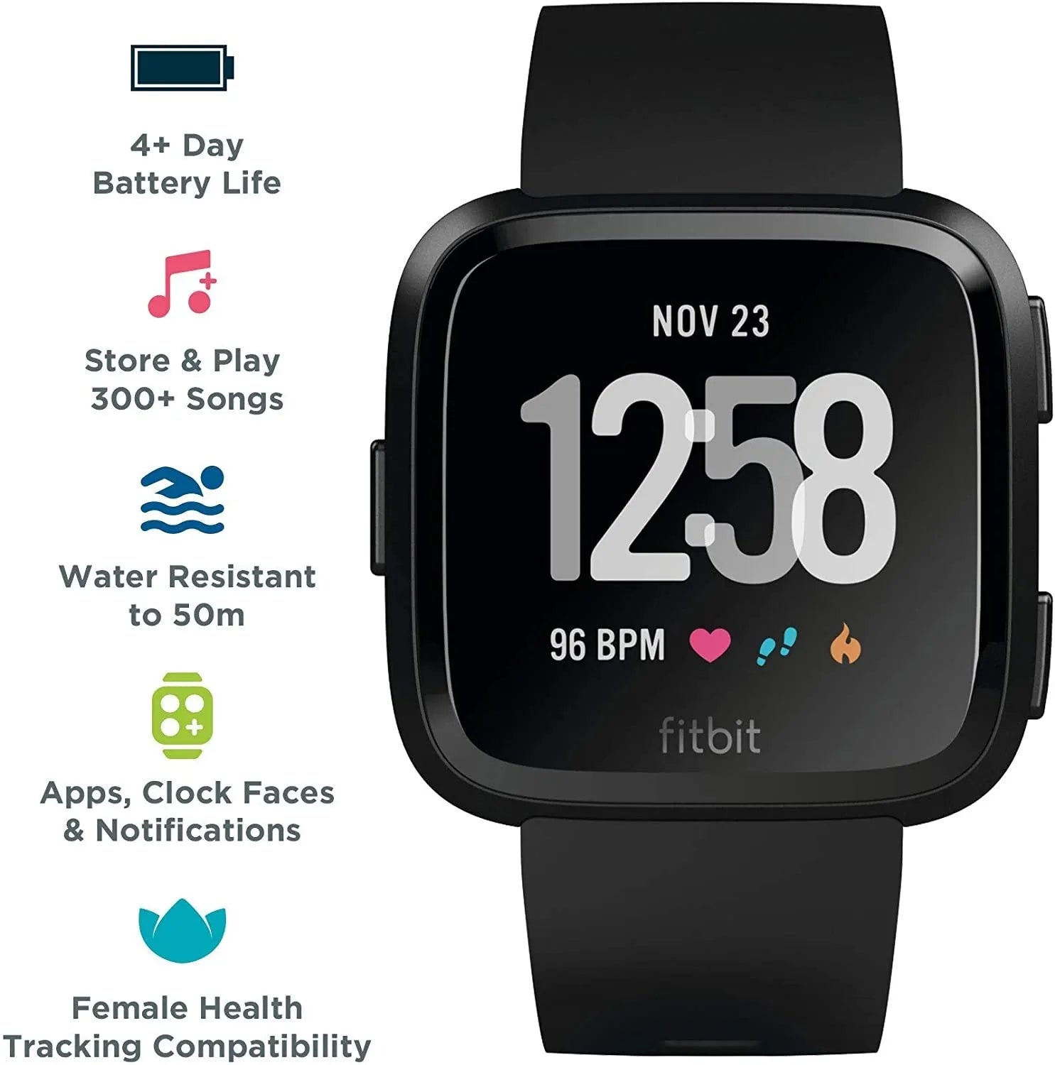 Black heart rate sleep waterproof smart watch with 1.4 inch TFT screen and silicone wristband