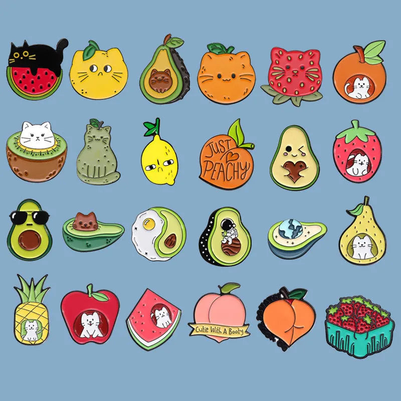 Zinc alloy metal brooch with colourful cartoon fruit letter designs
