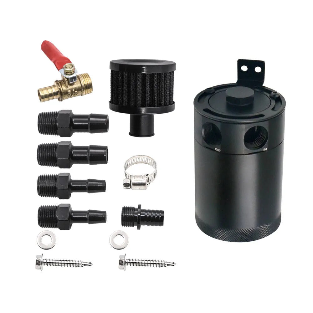 Aluminium automotive oil can with two-hole design in black or silver