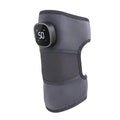 Warm electric heating knee pads in charcoal grey neoprene with velcro straps and rechargeable battery pack