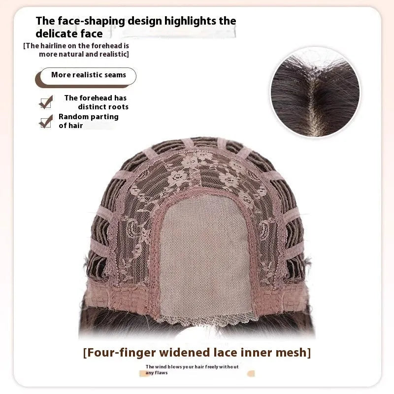 Forehead lace wig mid-length natural black long straight style on mannequin with hair net and clips