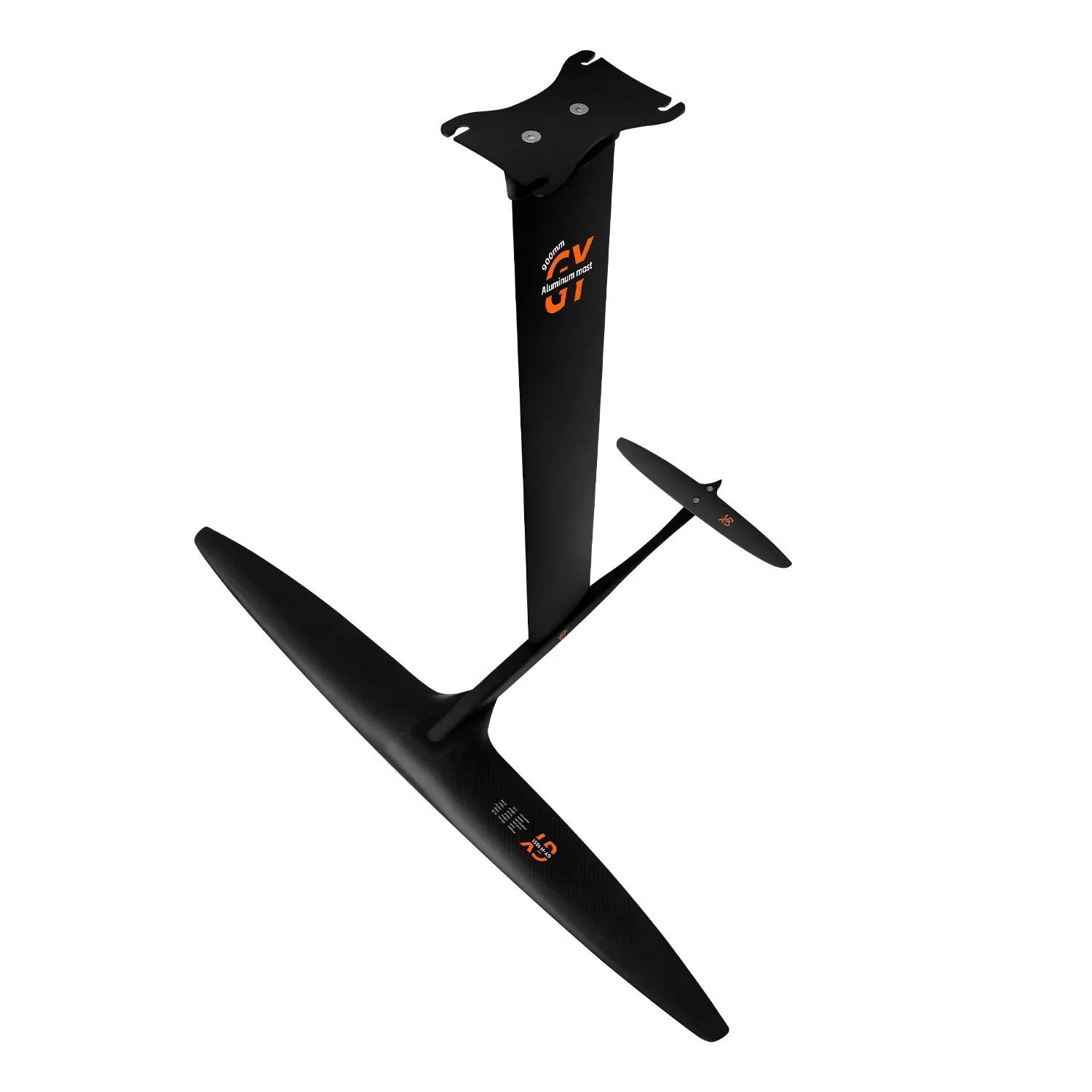 Black carbon fibre and aluminium alloy hydrofoil for surfing with 1051mm wide front wing