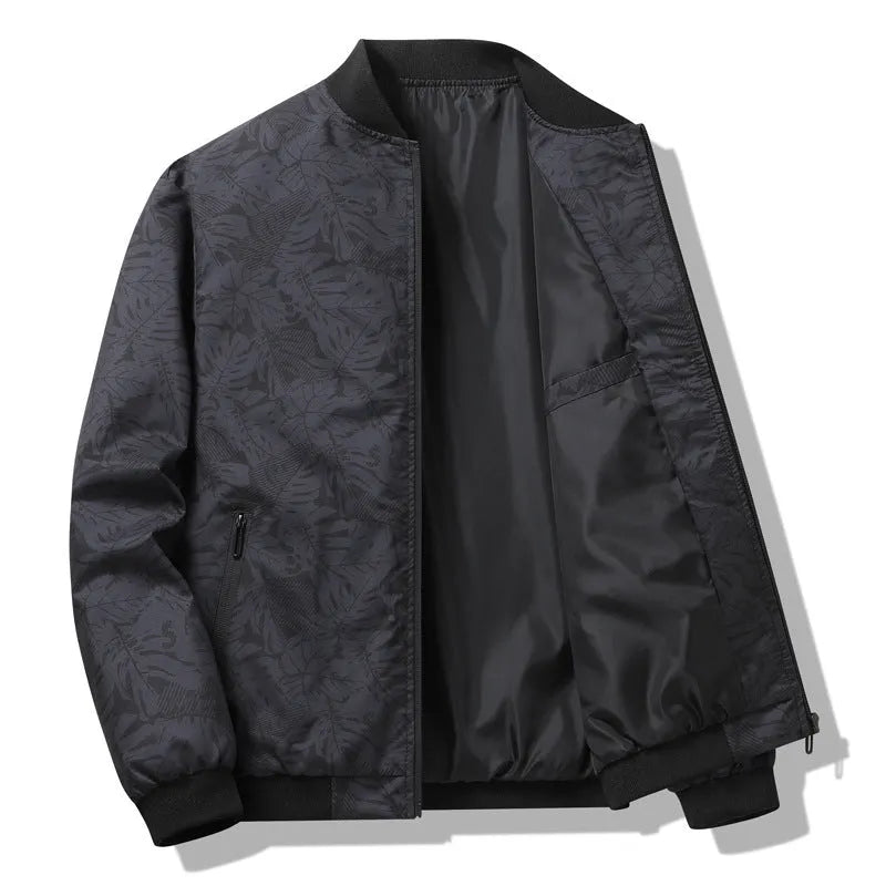 Men's autumn casual jacket with floral pattern, polyester fibre, in grey, black, white, blue, sizes M to 4XL
