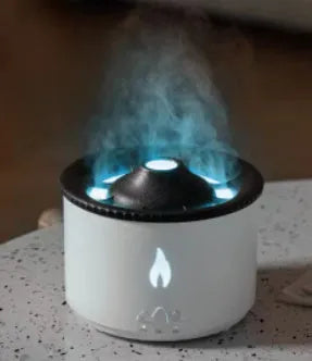 New two-colour spray ring volcano humidifier in black with a round body and single fog outlet