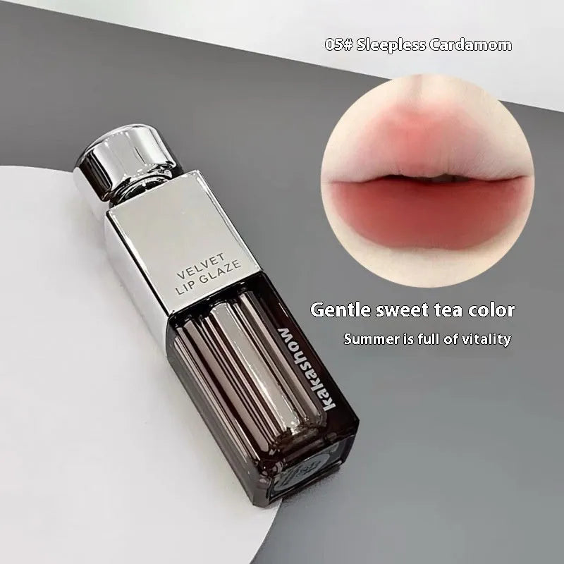 Kakashow Velvet Lip Paint matte lipstick in soft mist finish showing six colour shades