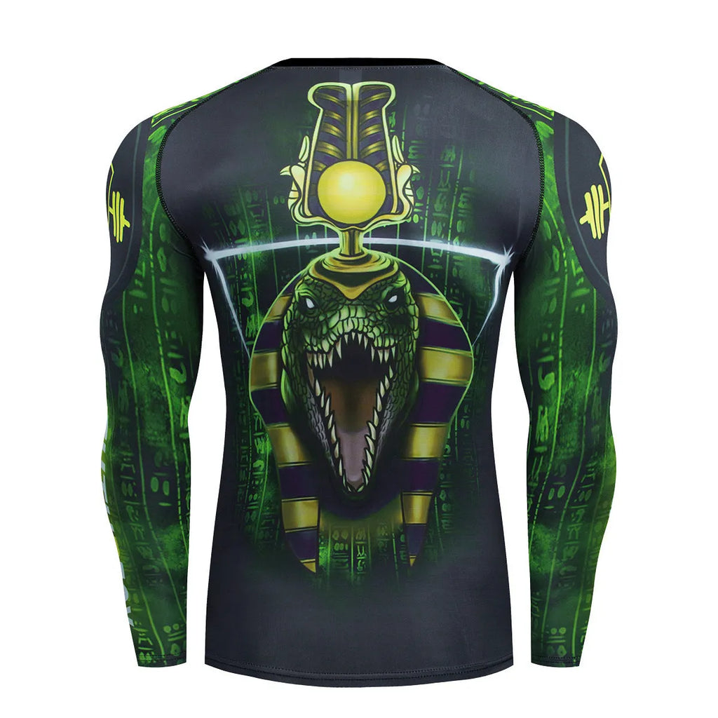 Man wearing a slim-fit, long-sleeve printed sports suit for running and outdoor activities.