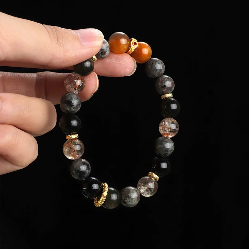 Black sunstone flame stone bracelet unisex handcrafted couple style jewellery
