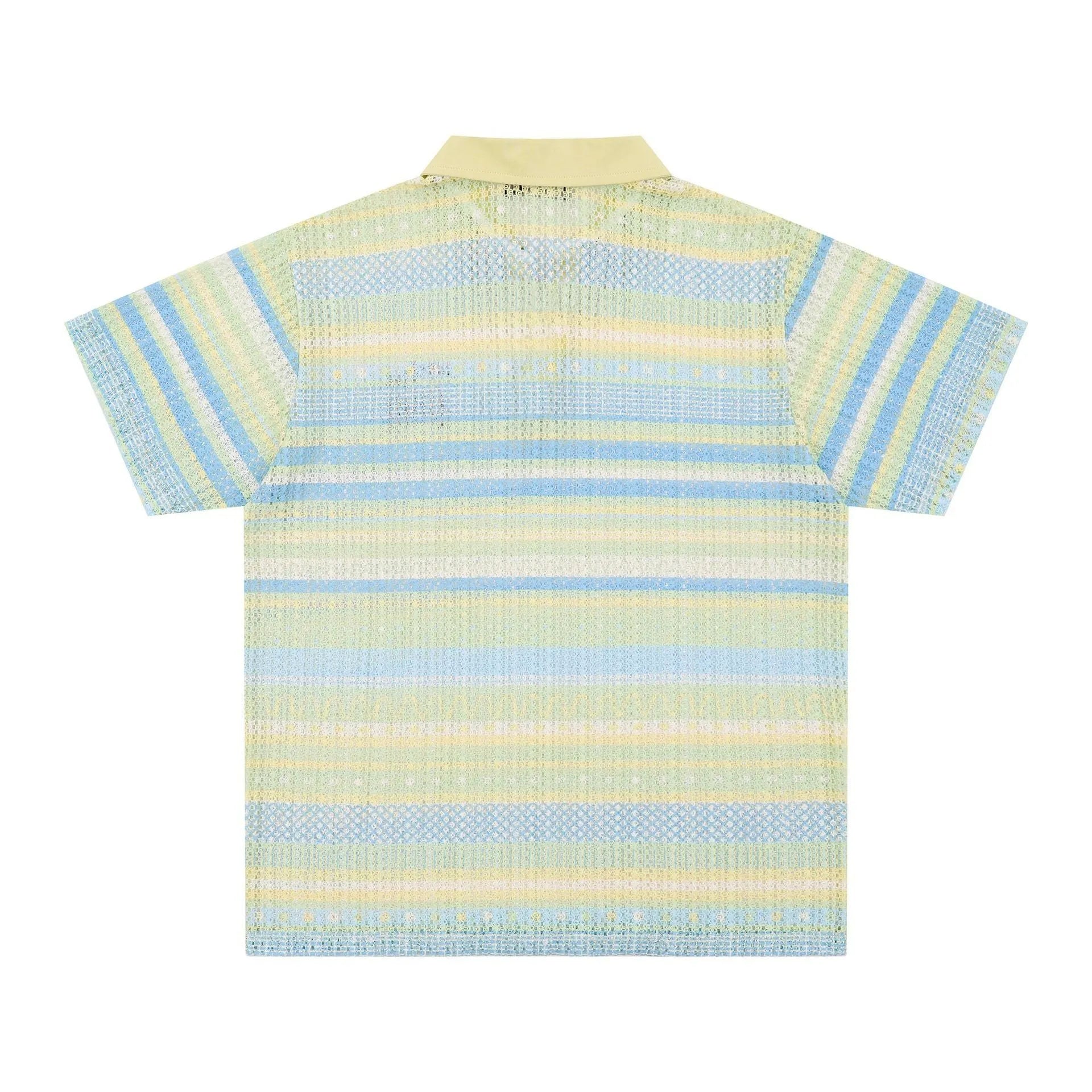 Men's blue printed short sleeve shirt with loose leisure fit and elastic polyester fabric