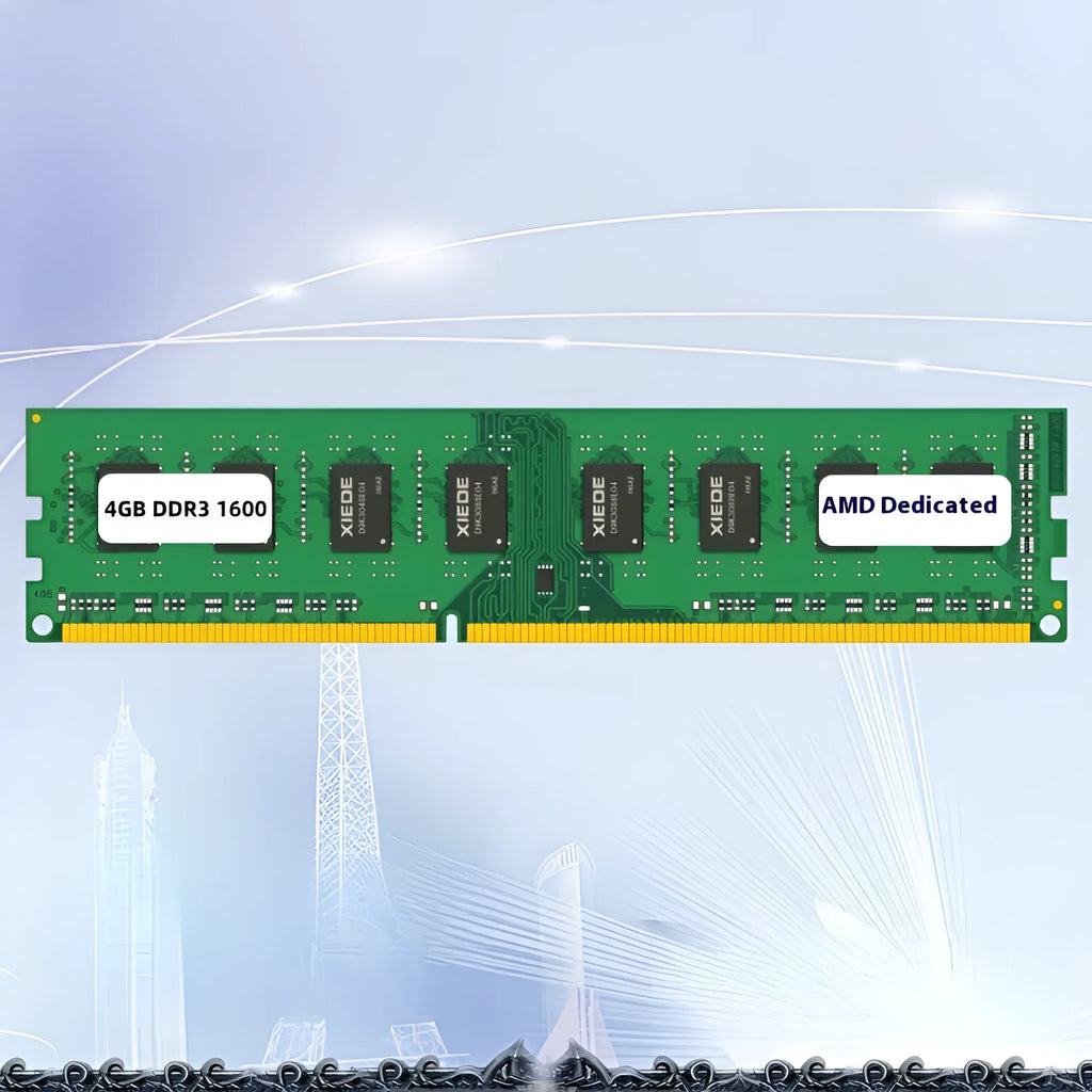 Single 4GB DDR3 1600MHz desktop memory module for AMD-compatible PC upgrade.