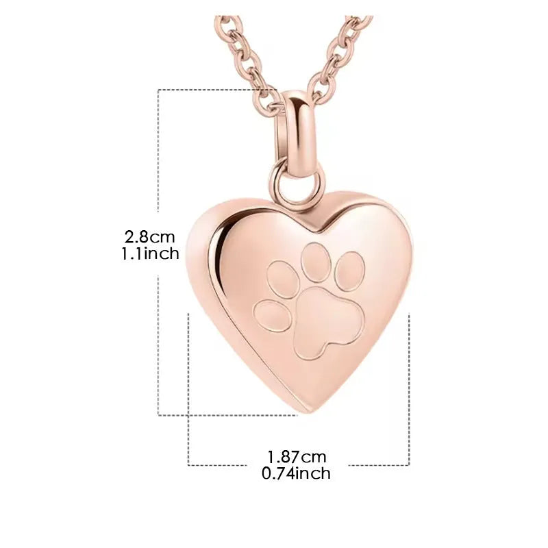 Titanium steel heart pendant necklace with paw print design and opening casket.