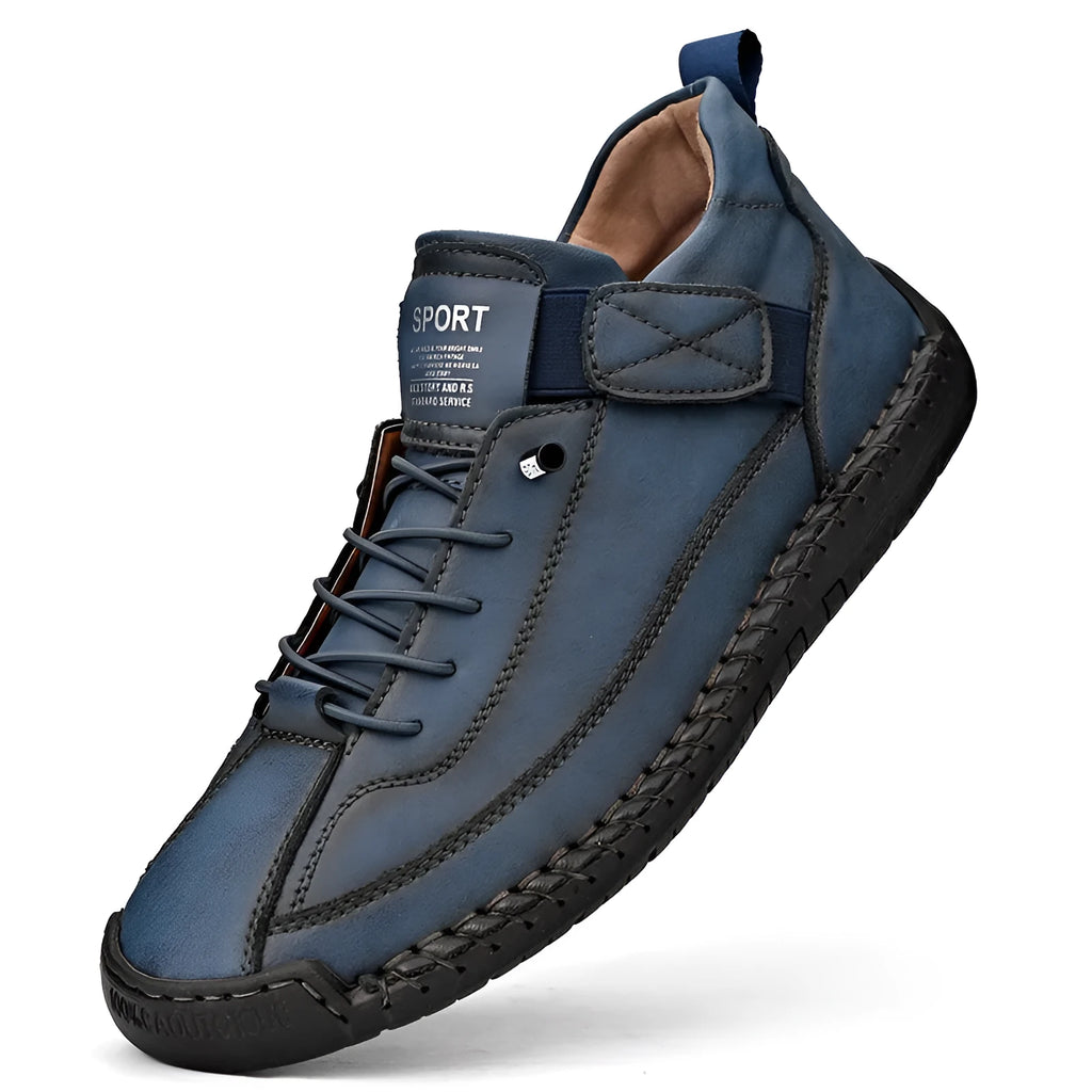 Men's mid-top Martin boot in a solid colour with elastic band and tooling stitching detail.