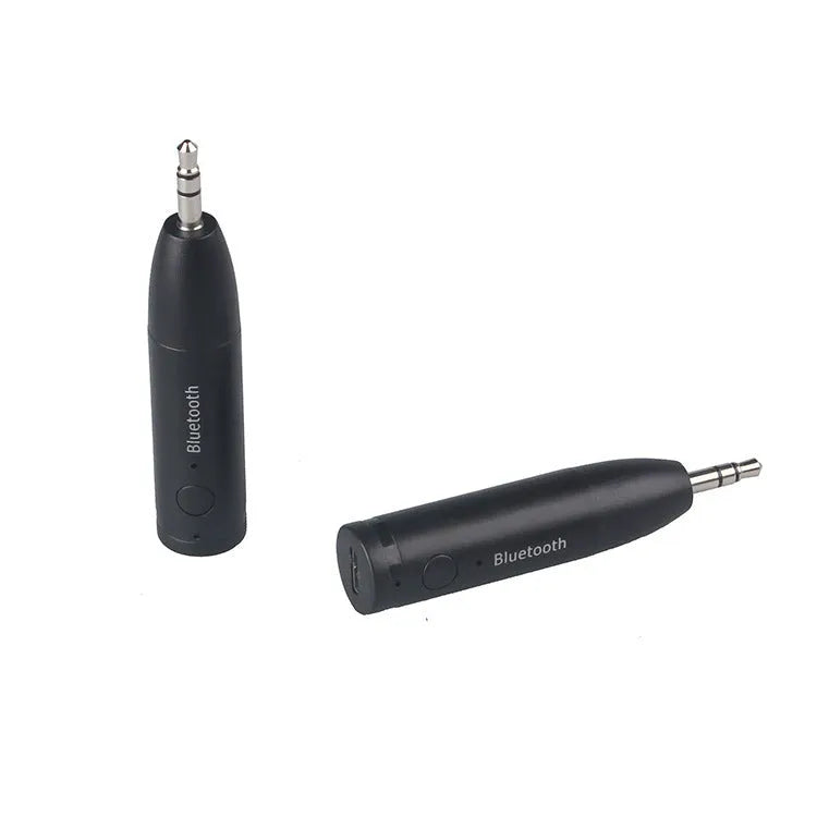 Black car AUX Bluetooth audio receiver with 3.5mm jack for wireless music streaming to car stereos
