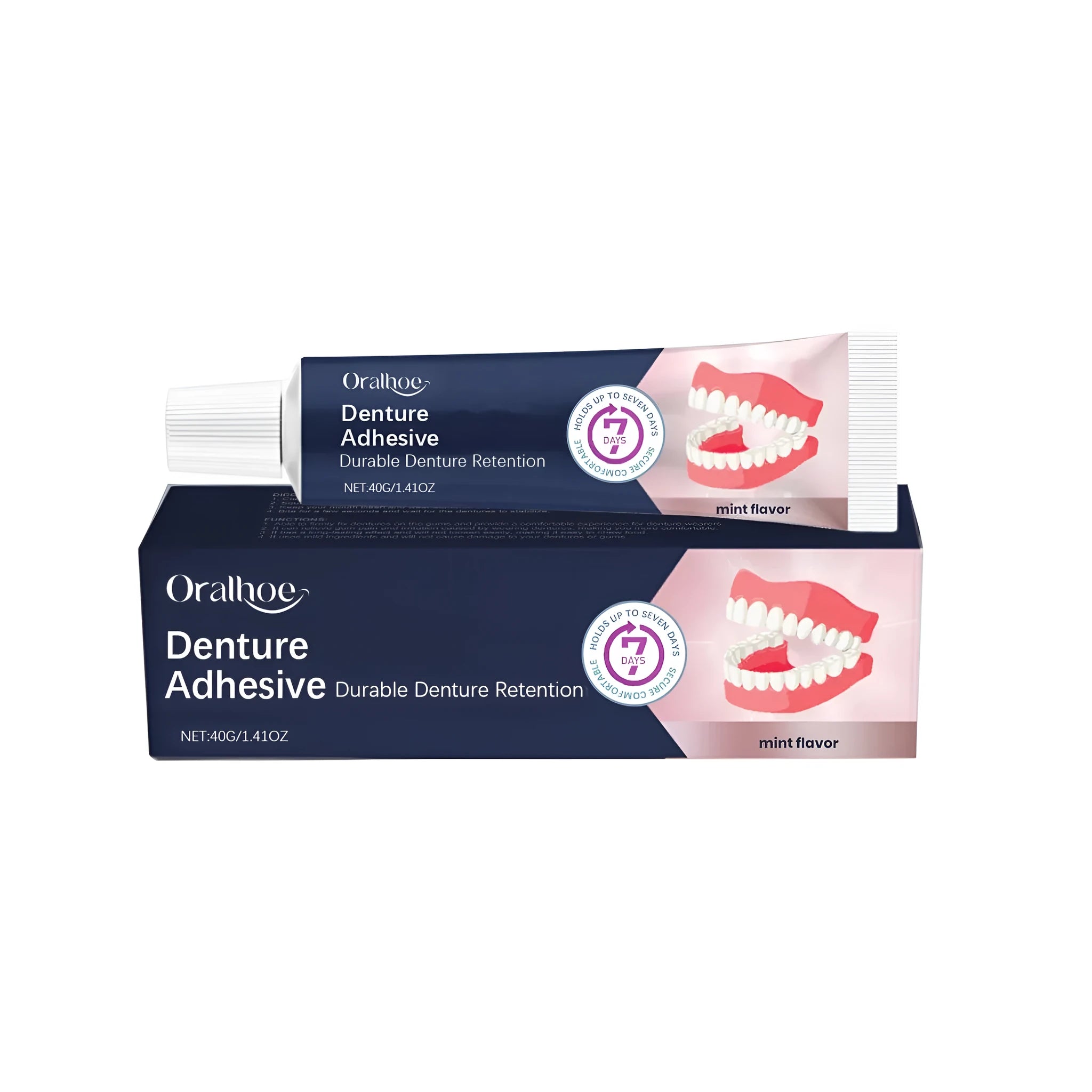 40g tube of denture fixing adhesive cream on a white background
