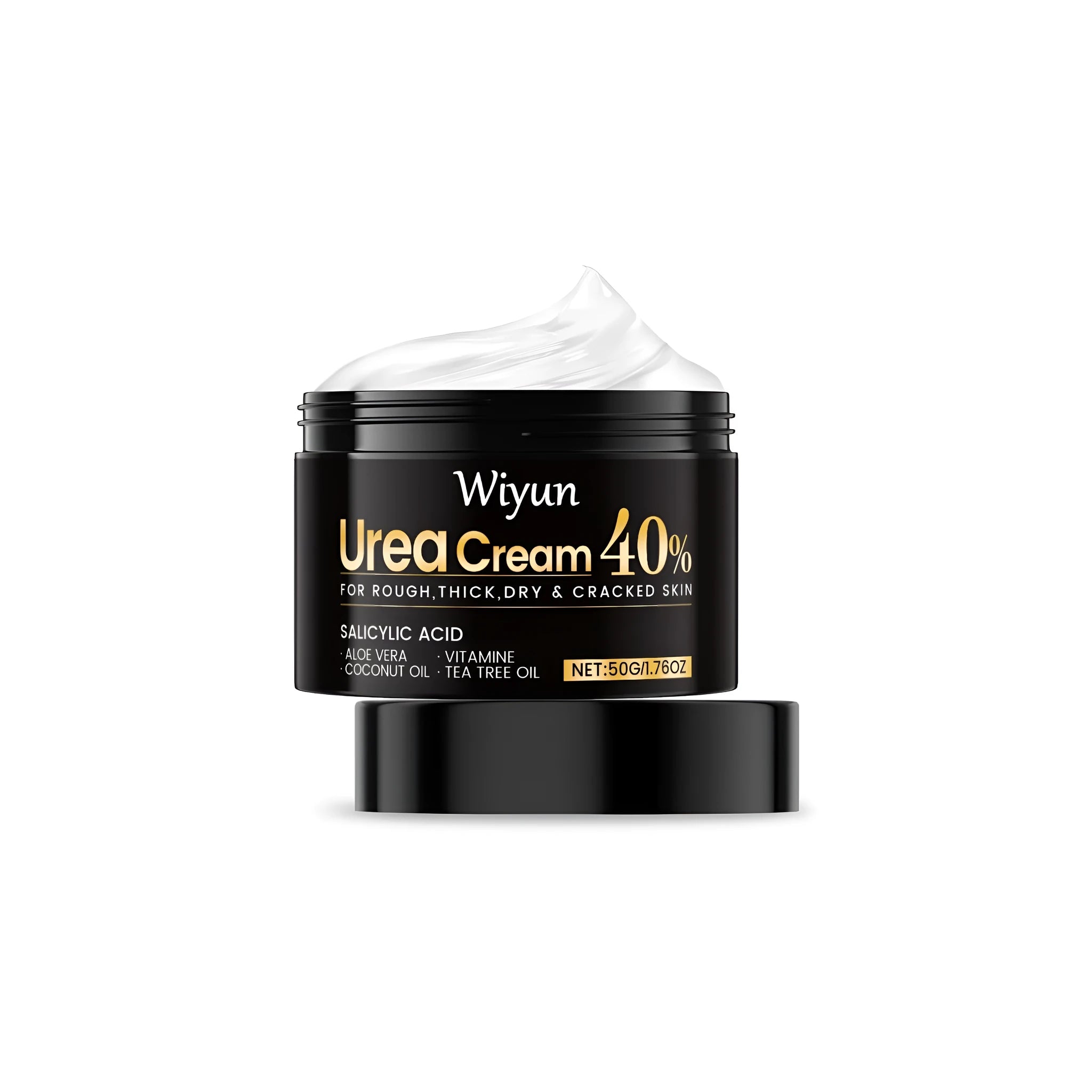 50g jar of urea-based hand and foot care cream with salicylic acid and coconut oil.