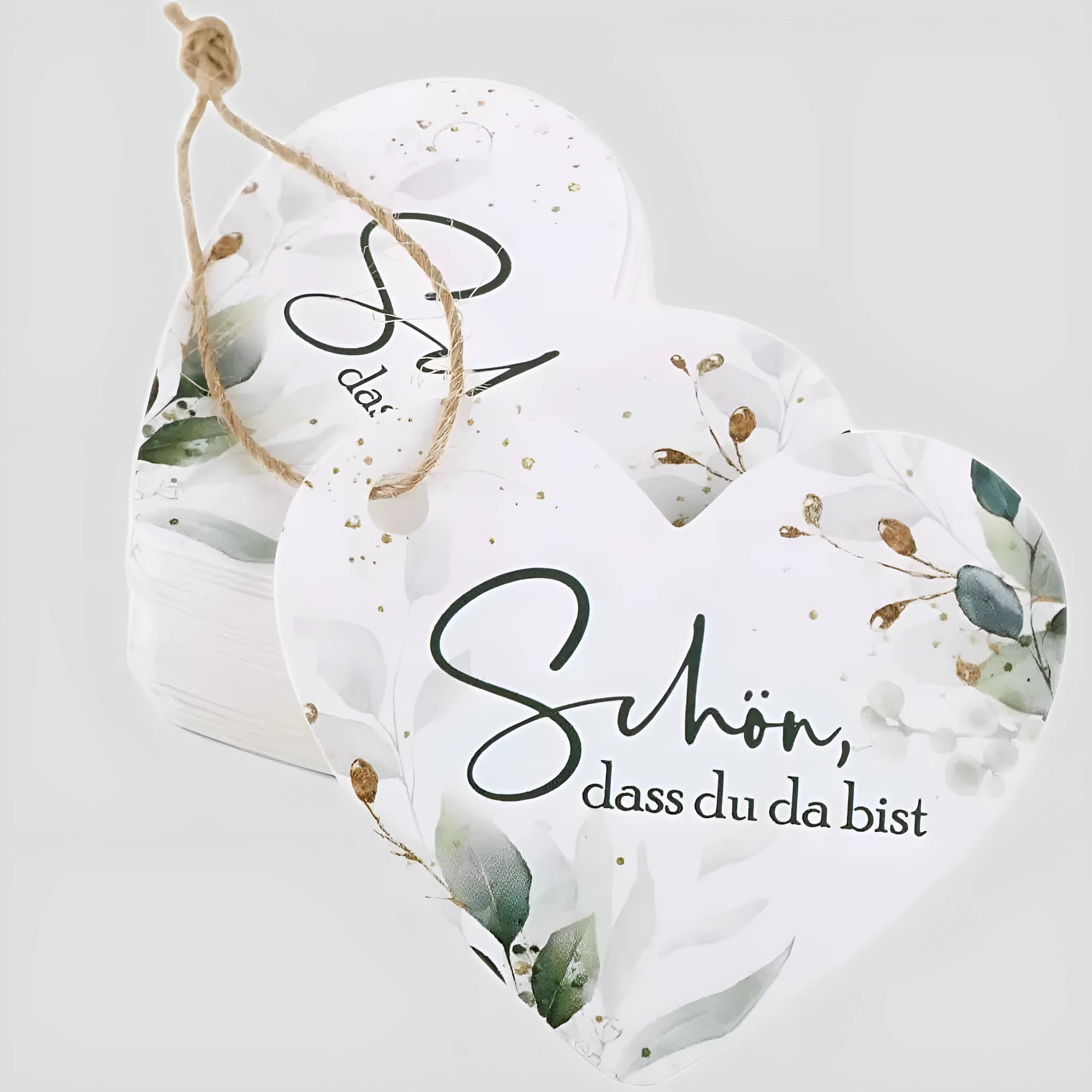 50-piece heart-shaped gift tag set with floral design in two style options