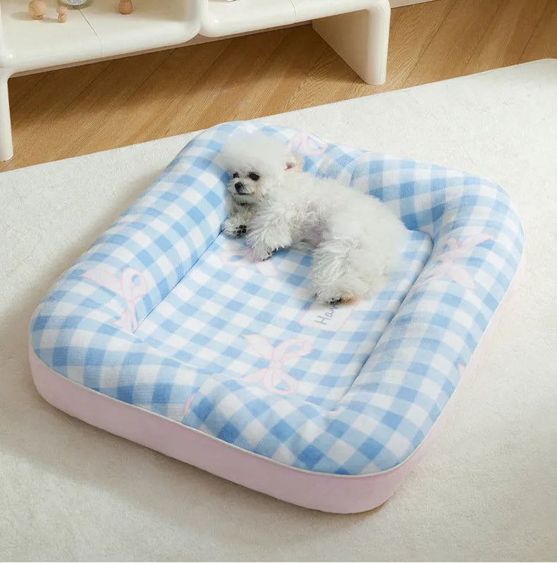 Small dog bed cushion in blue with PP cotton filling, size S (40cm x 50cm), for kennel use