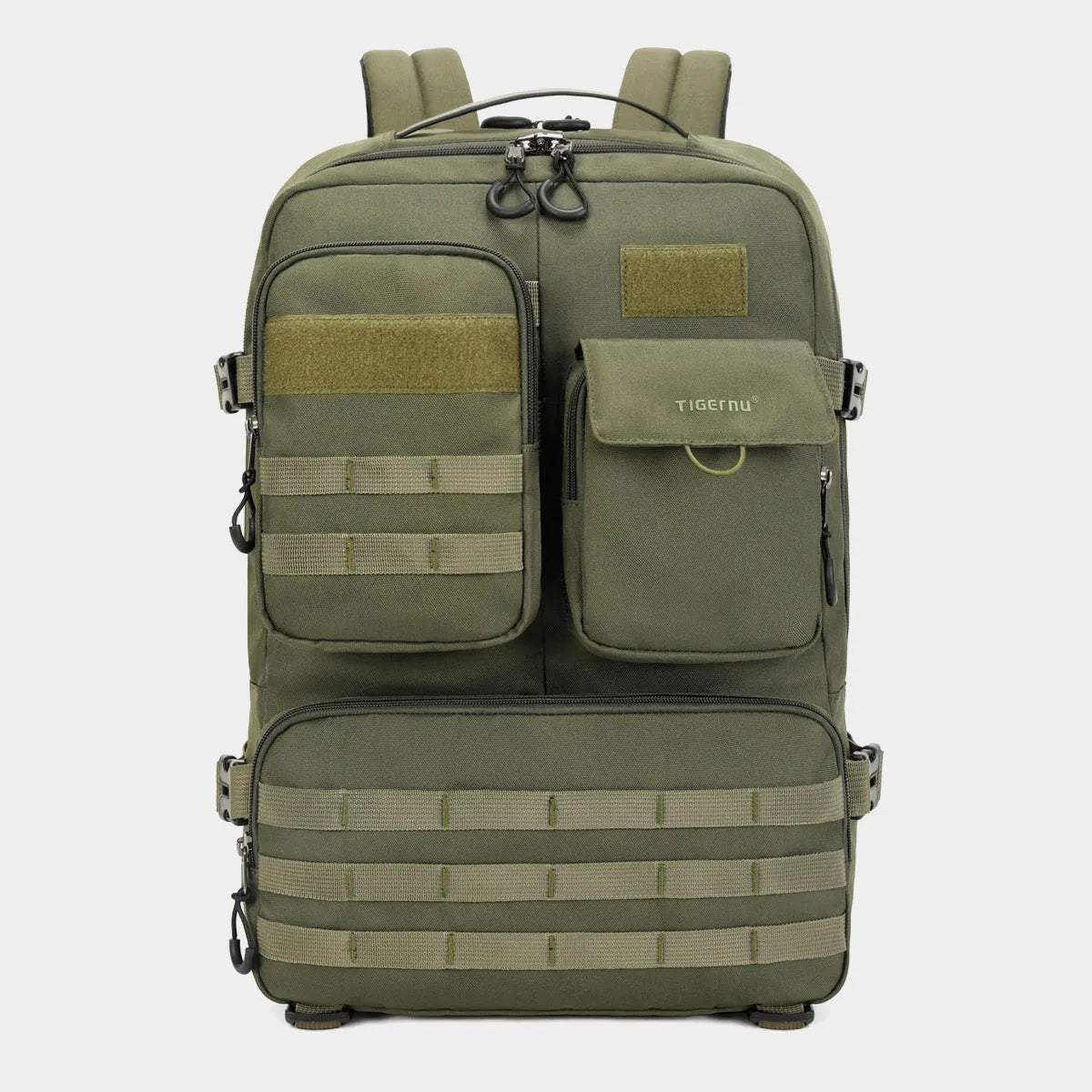 Army green waterproof tactical backpack with 17-inch size and 20-35 litre capacity