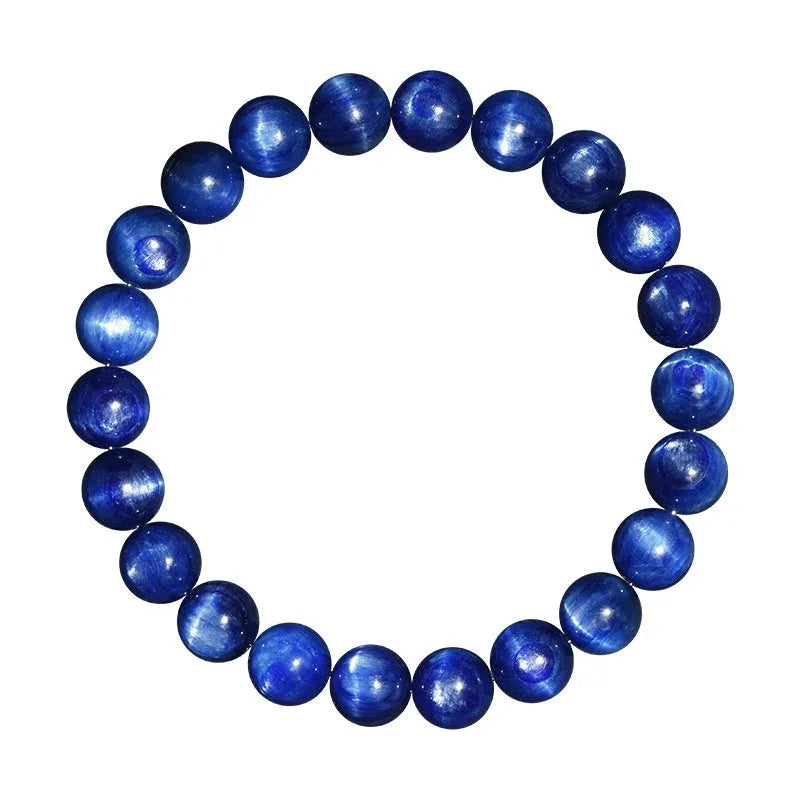 Blue crystal bracelet with geometric shape and Ruyi design element on wrist