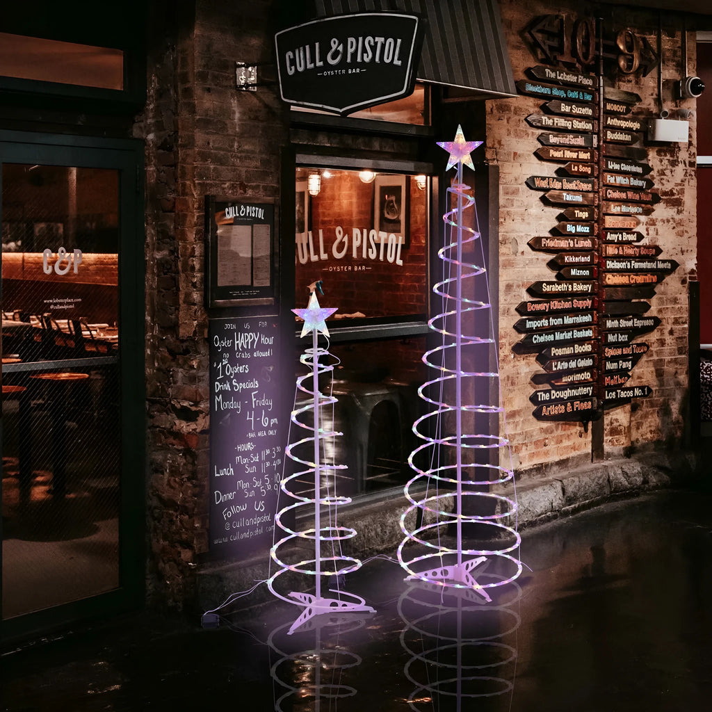 6FT LED spiral Christmas tree light with colour and warm white options, detachable stand, for indoor outdoor holiday decoration