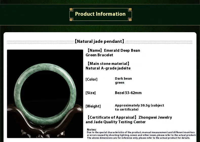 Natural emerald bean green ring bracelet for women simple style with certificate and gift box