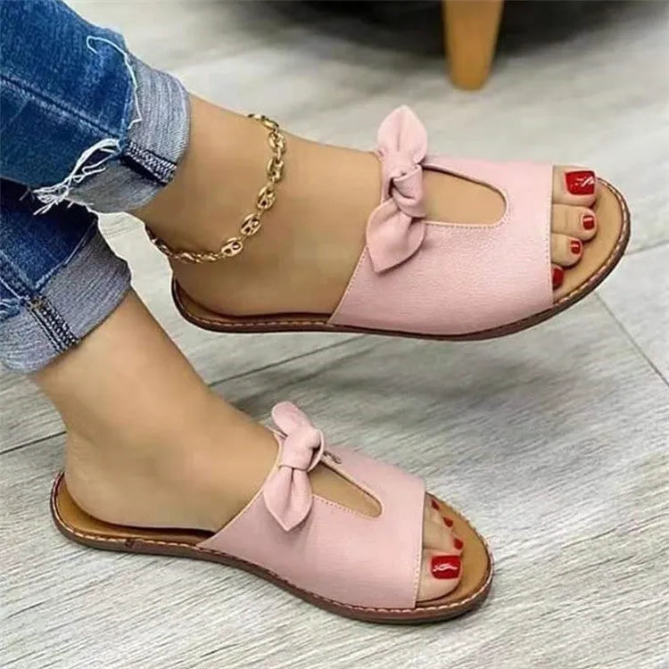 Women's black fish mouth sandals with a bow decoration on the upper