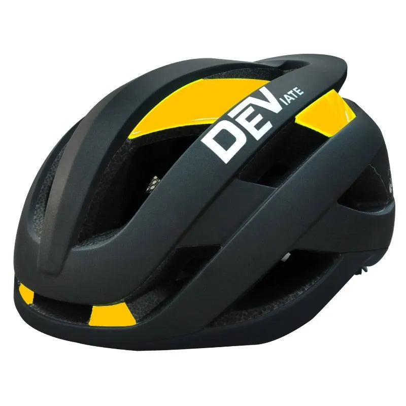 Unisex adult bicycle helmet in matte black and blue colour, with adjustable dial and EPS PC construction