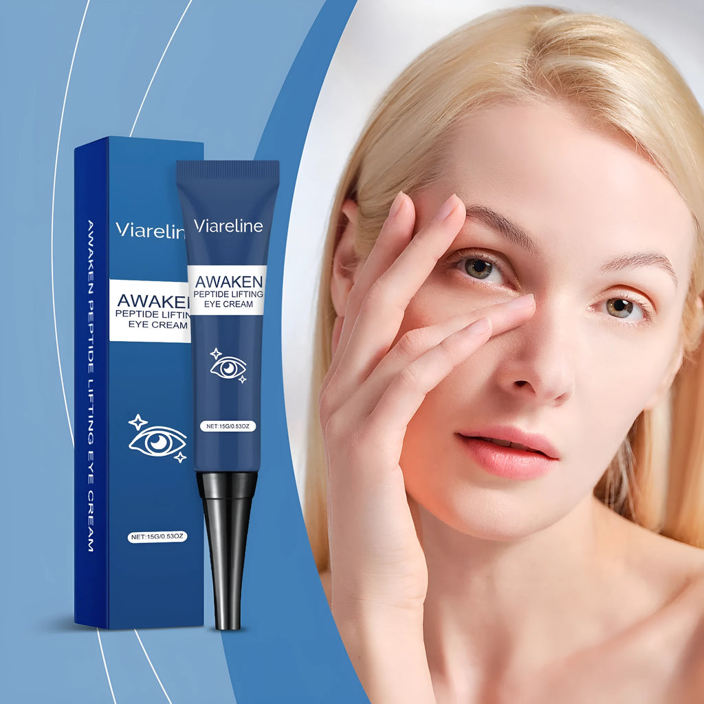 Viareline Collagen Firming Eye Cream in white jar with gold lid, 15g, for smoothing and moisturising under-eyes
