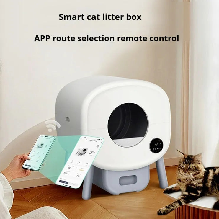 Automatic self-cleaning cat litter box with control panel and waste compartment