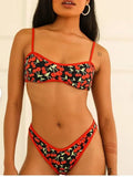 Women's cherry print tube top bikini swimsuit in polyester fiber with floral pattern, available in sizes S to XL
