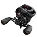 Drip wheel fishing reel for lure fishing with selectable left or right hand wheel.